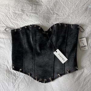 Grey Acid Wash Corset Top with Piercing Detail
